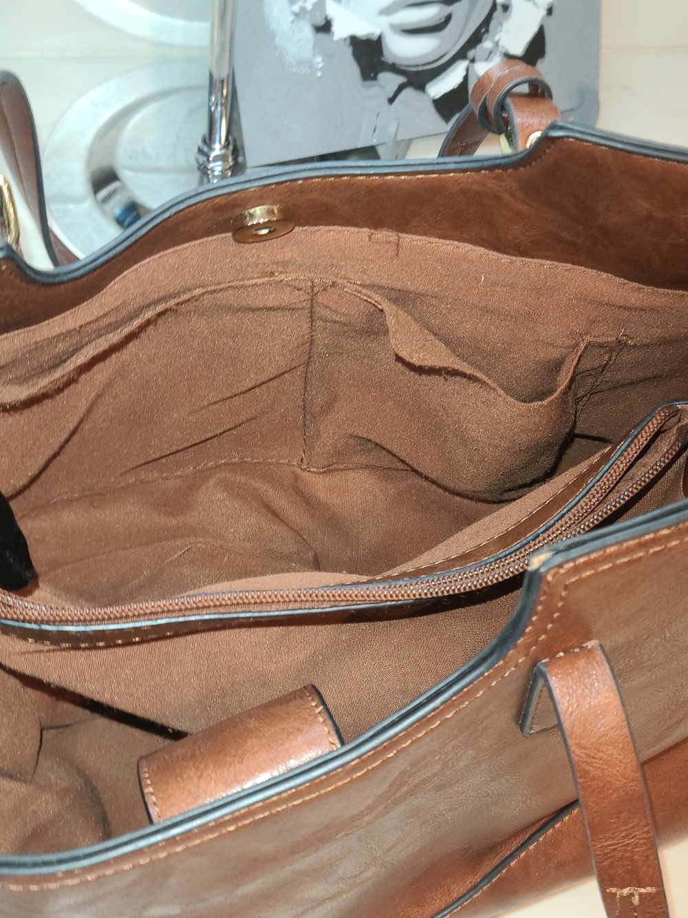 Bueno Brown Leather Tote with Tassel Charm - Picture 9 of 15